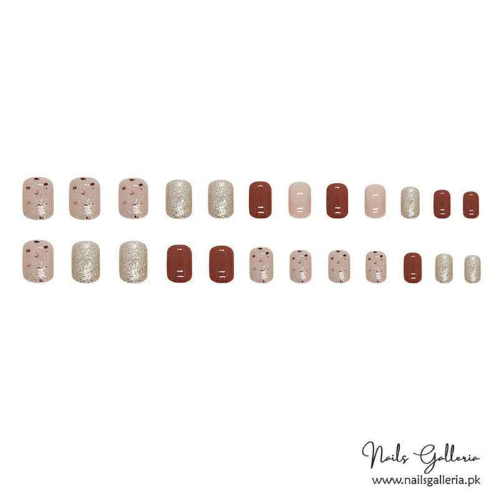 🍫✨ Mocha Gold Sprinkle – Press-On Nails (24 Pcs) - Free Nail Kit Included