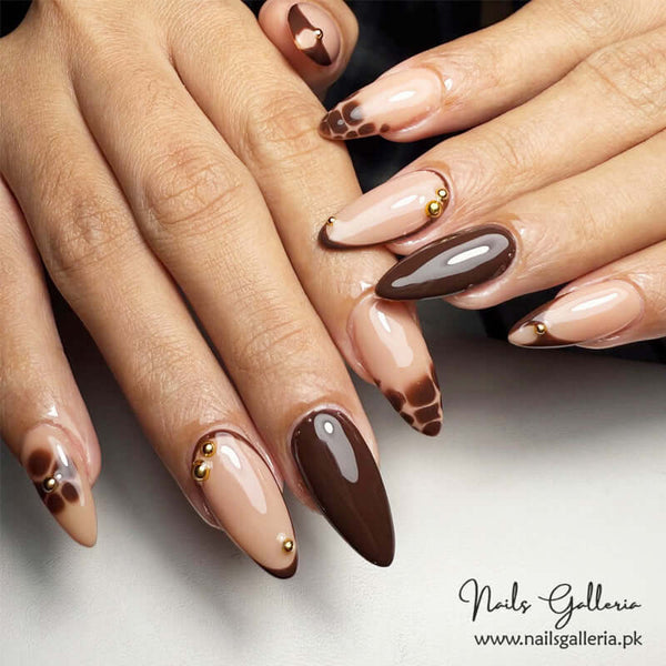 🍪✨ Mocha Mosaic – Press-On Nails (24Pcs) - Free Nail Kit Included