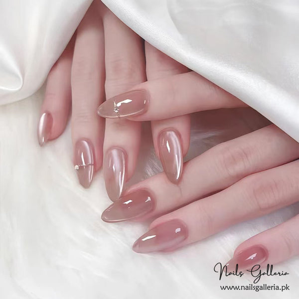 Natural Luster Press-On Nails (24 Pcs) - Free Nail Kit Included