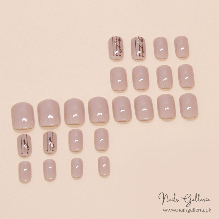 Nude Press-On Nails with Elegant Line Art (24Pcs) - Nails Galleria