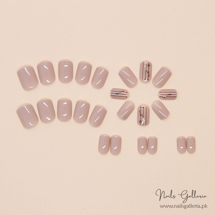 Nude Press-On Nails with Elegant Line Art (24Pcs) - Nails Galleria