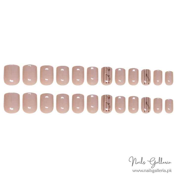 Nude Press-On Nails with Elegant Line Art (24Pcs) - Nails Galleria
