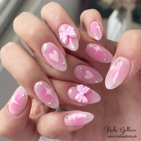 🌸 Pink Heart – Press-On Nails (24Pcs) - Free Nail Kit Included