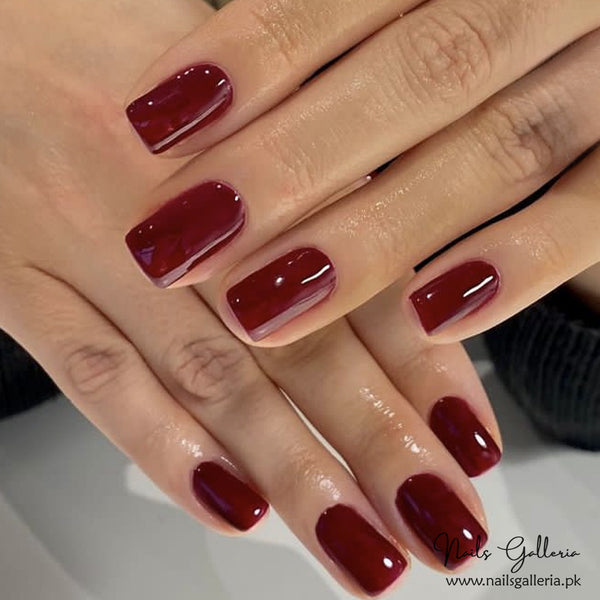 Rich Burgundy Shine – Press-On Nails (24Pcs) - Free Nail Kit Included