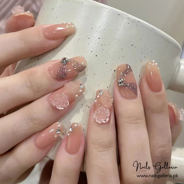 🌸 Rose Blush Elegance Press-On Nails (24 Pcs) - Free Nail Kit Included