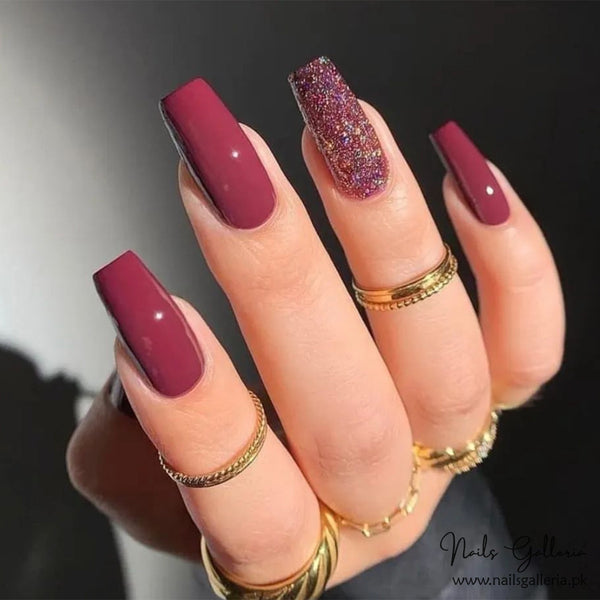 Ruby Red Sparkling Glitter – Press-On Nails (24Pcs) - Free Nail Kit Included