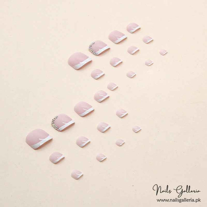 💫 Soft Taupe Gold-Tip Toe Press-On Nails (24 Pcs) - Free Nail Kit Included