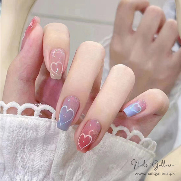 💙❤️ Starry Hearts – Cute Gradient Press-On Nails(24 Pcs) - Free Nail Kit Included