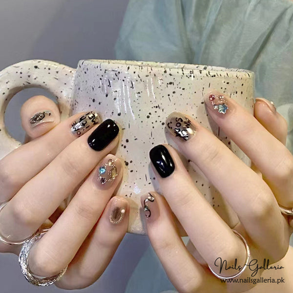 Symbol & Script Press-On Nails (24 Pcs) - Free Nail Kit Included