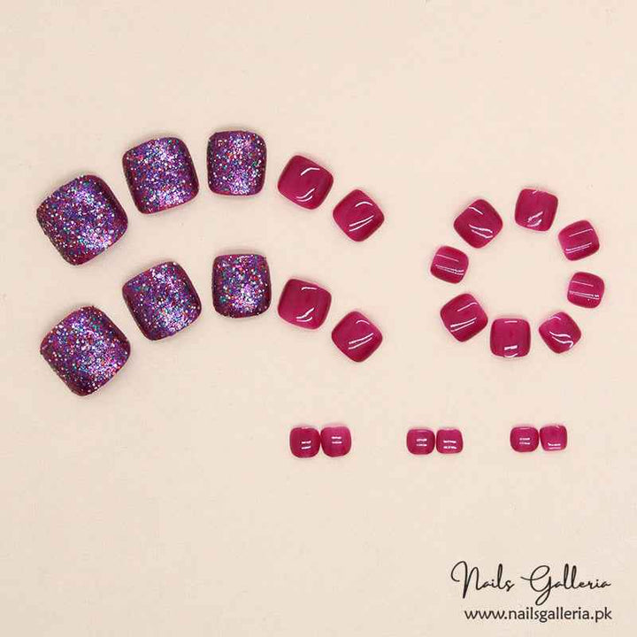 Vibrant Purple & Pink Toe Press-On Nails (24 Pcs) - Free Nail Kit Included