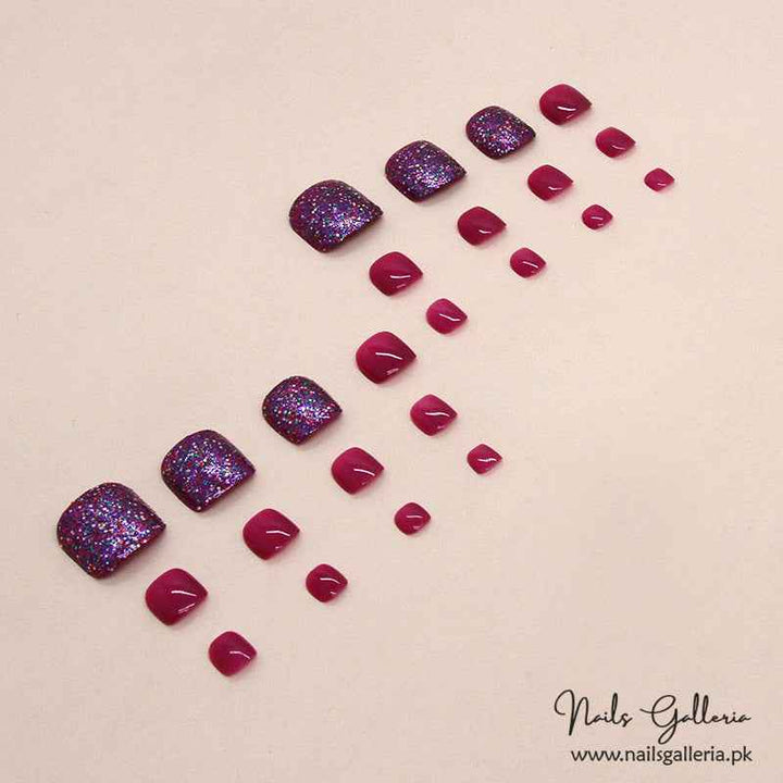 Vibrant Purple & Pink Toe Press-On Nails (24 Pcs) - Free Nail Kit Included