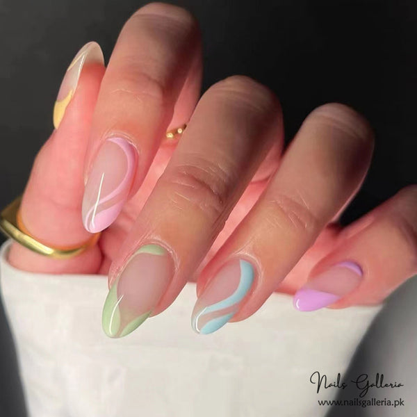 Whimsical Swirls Press-On Nails (24 Pcs) - Free Nail Kit Included