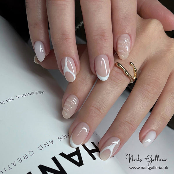 🤍 White Curved Tips – Press-On Nail Set (24Pcs) - Free Nail Kit Included