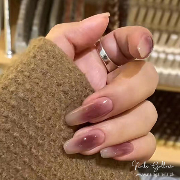 🍷 Wine Ombre – Press-On Nails (24 Pcs) - Free Nail Kit Included